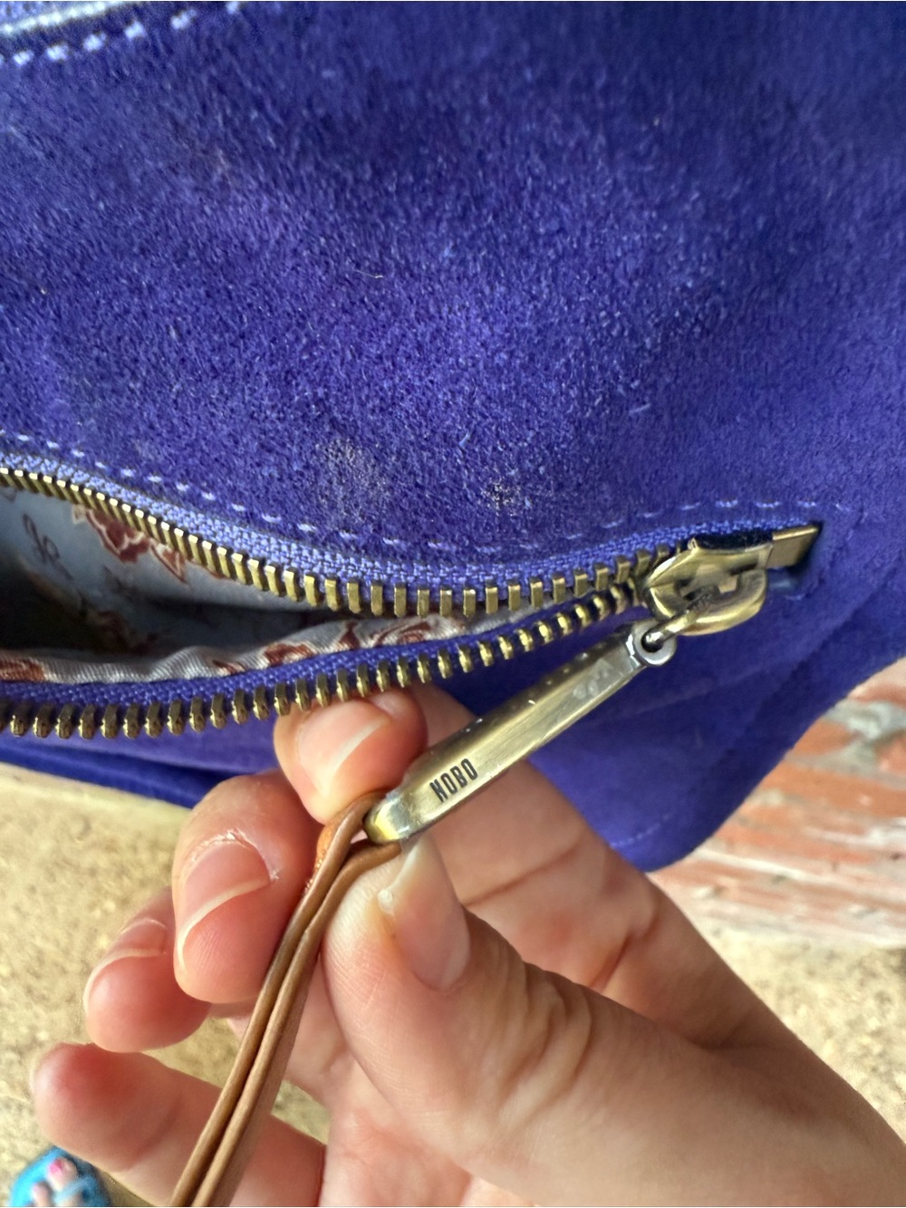 HOBO Cobalt Blue Suede Crossbody with Tan Leather Strap - Picture 4 of 7
